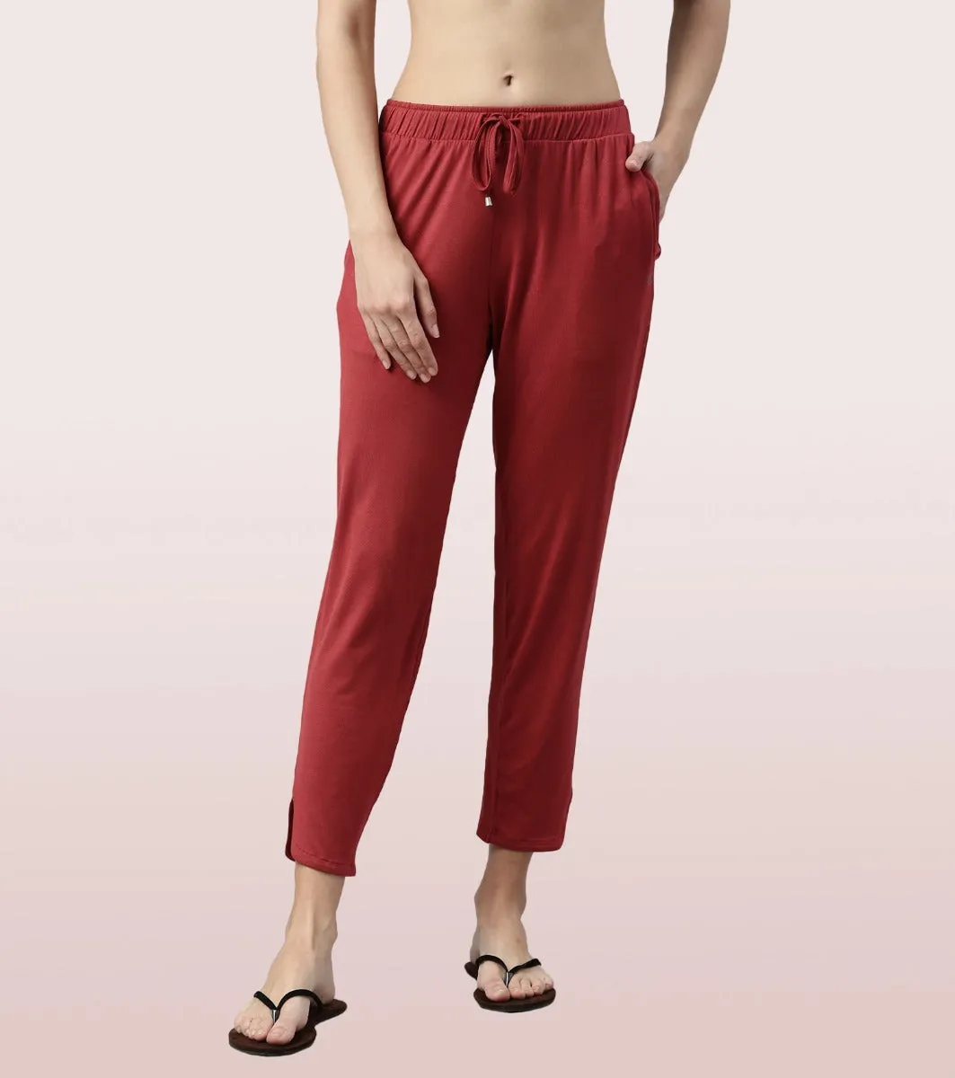 Shop-In Pants - Tapered Lounge Pants With Self Fabric Drawstring With Metal Ends