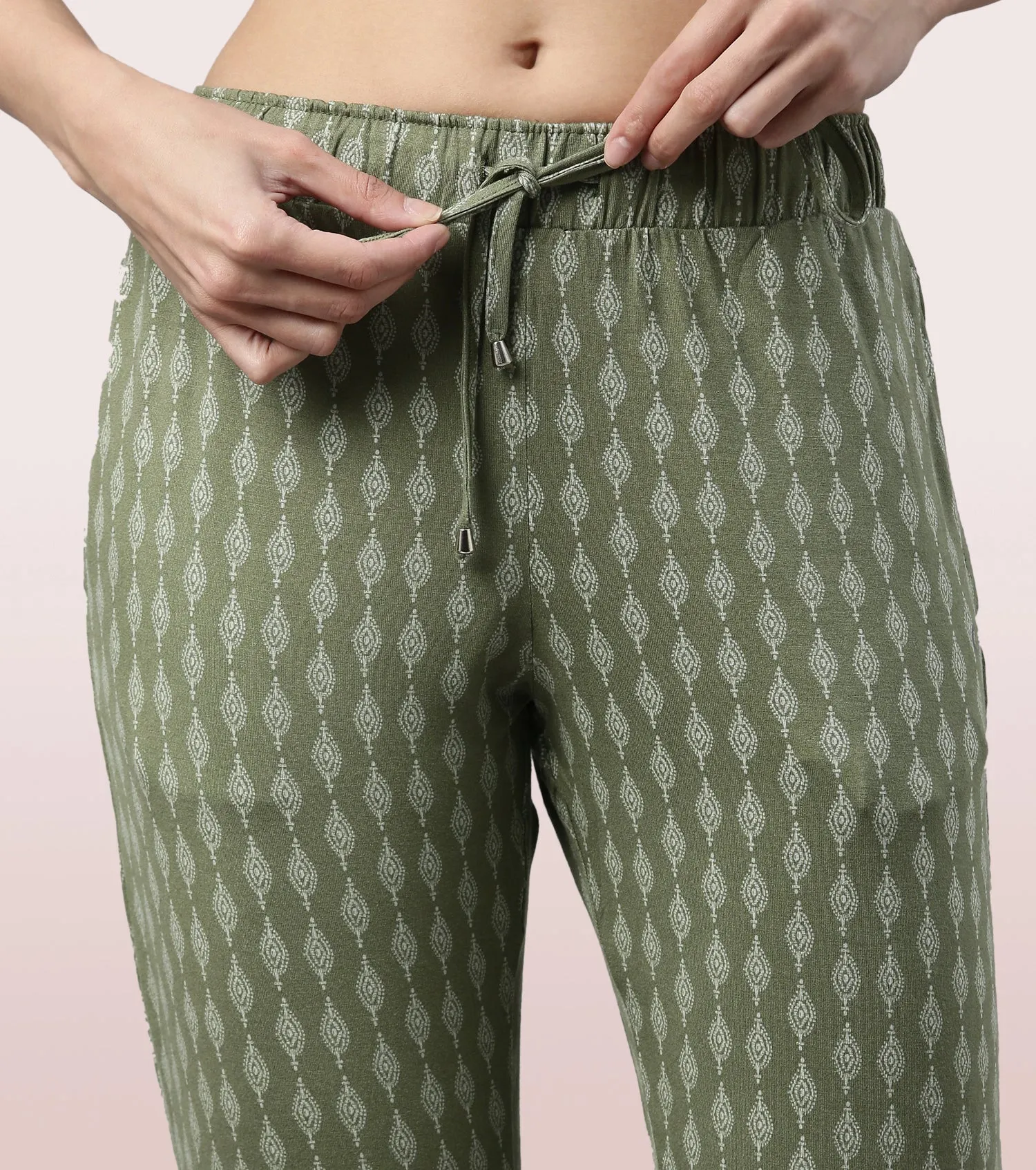 Shop-In Pants - Tapered Lounge Pants With Self Fabric Drawstring With Metal Ends