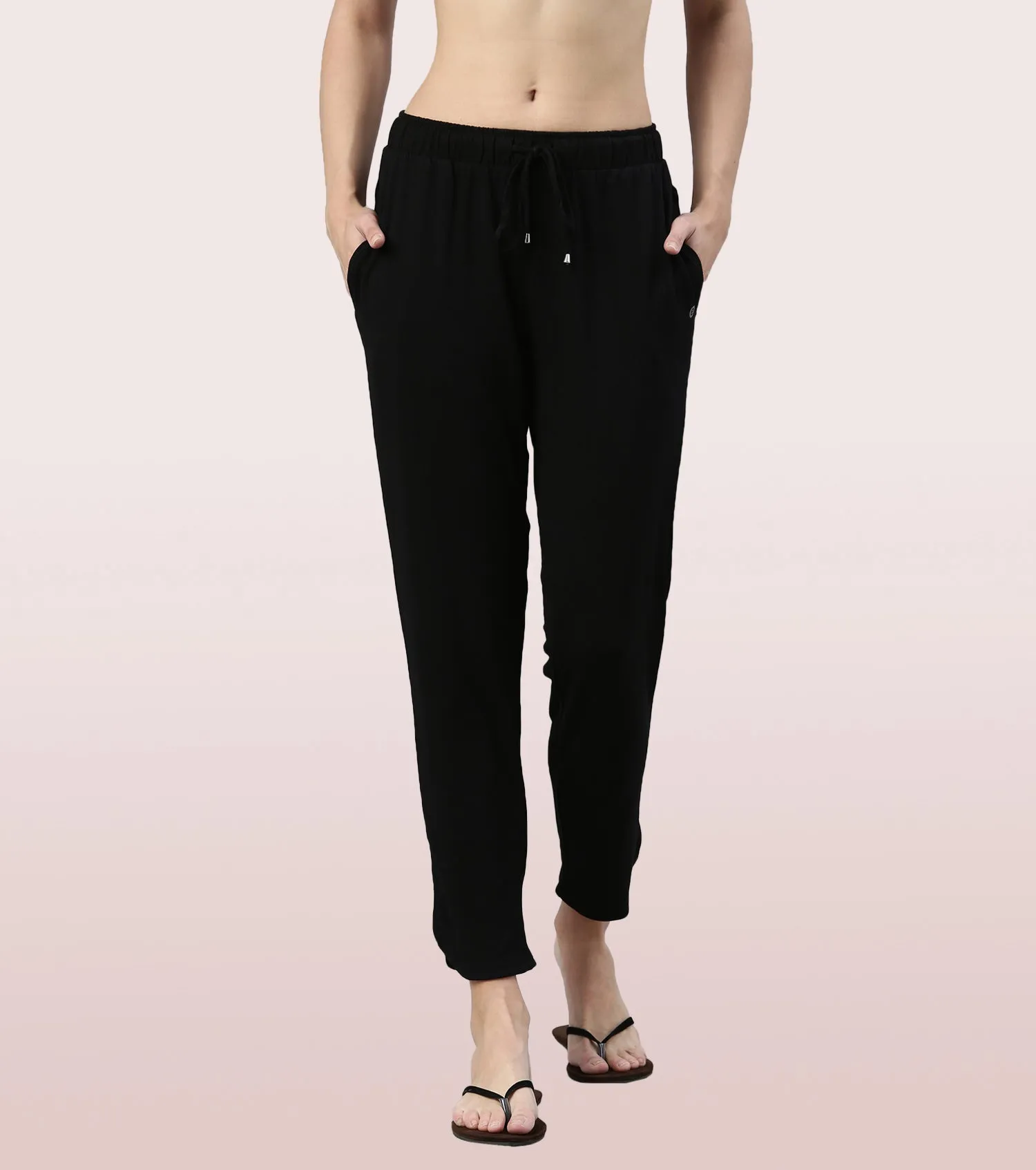 Shop-In Pants - Tapered Lounge Pants With Self Fabric Drawstring With Metal Ends