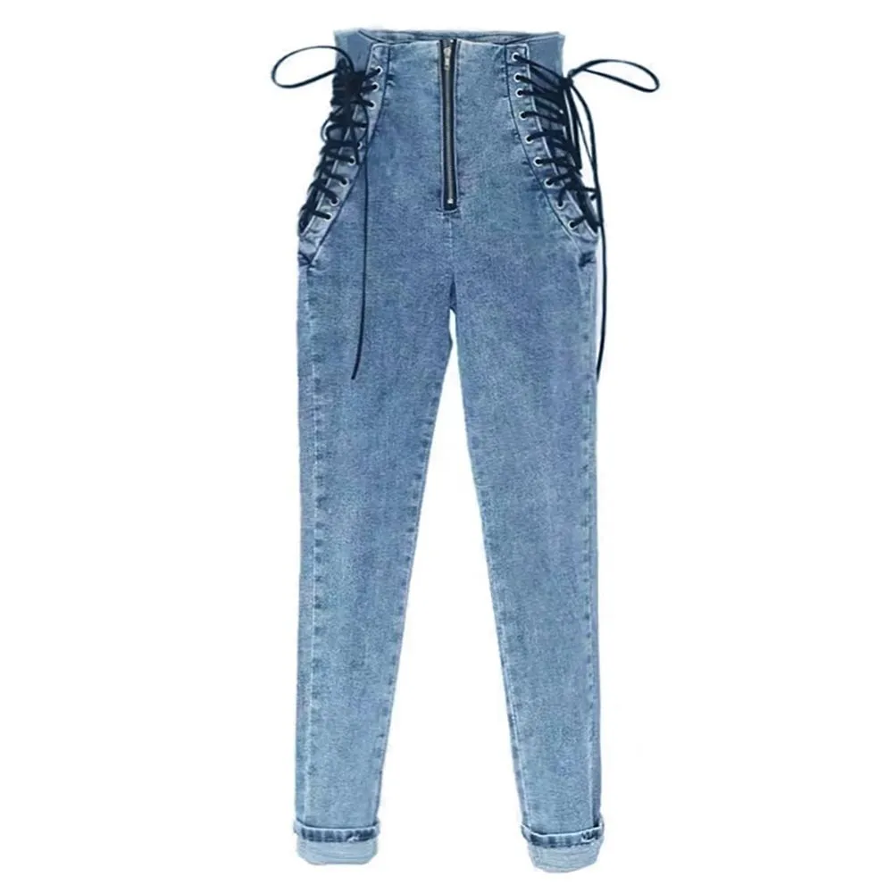 Side Lace Up High Waist Jeans