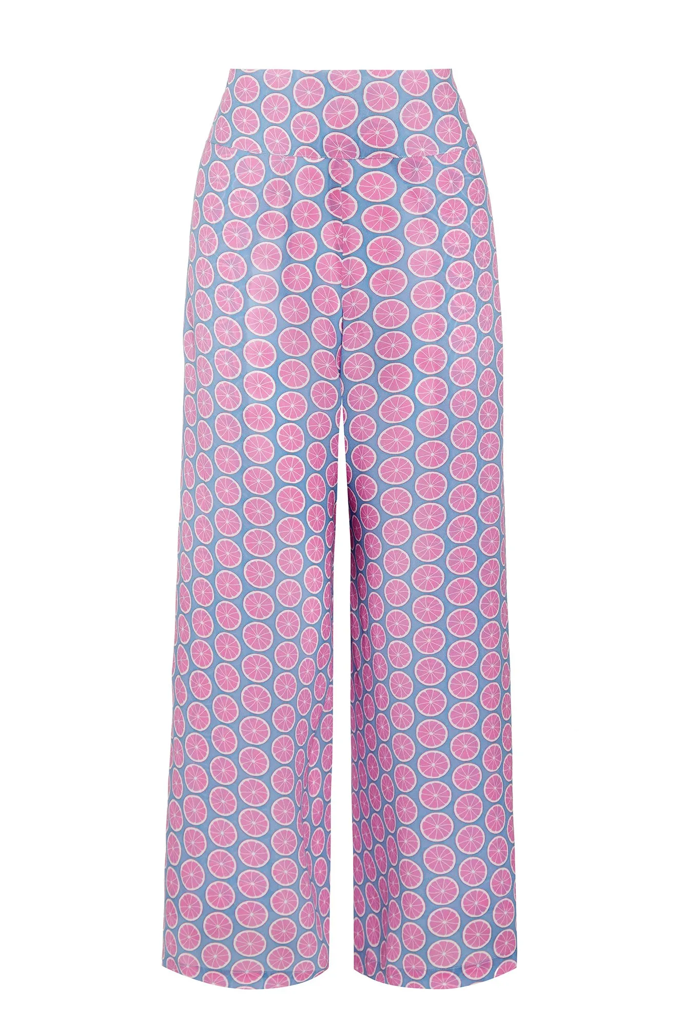 Silk Gabija Palazzo Pants: LIME SLICE - BLUE / PINK