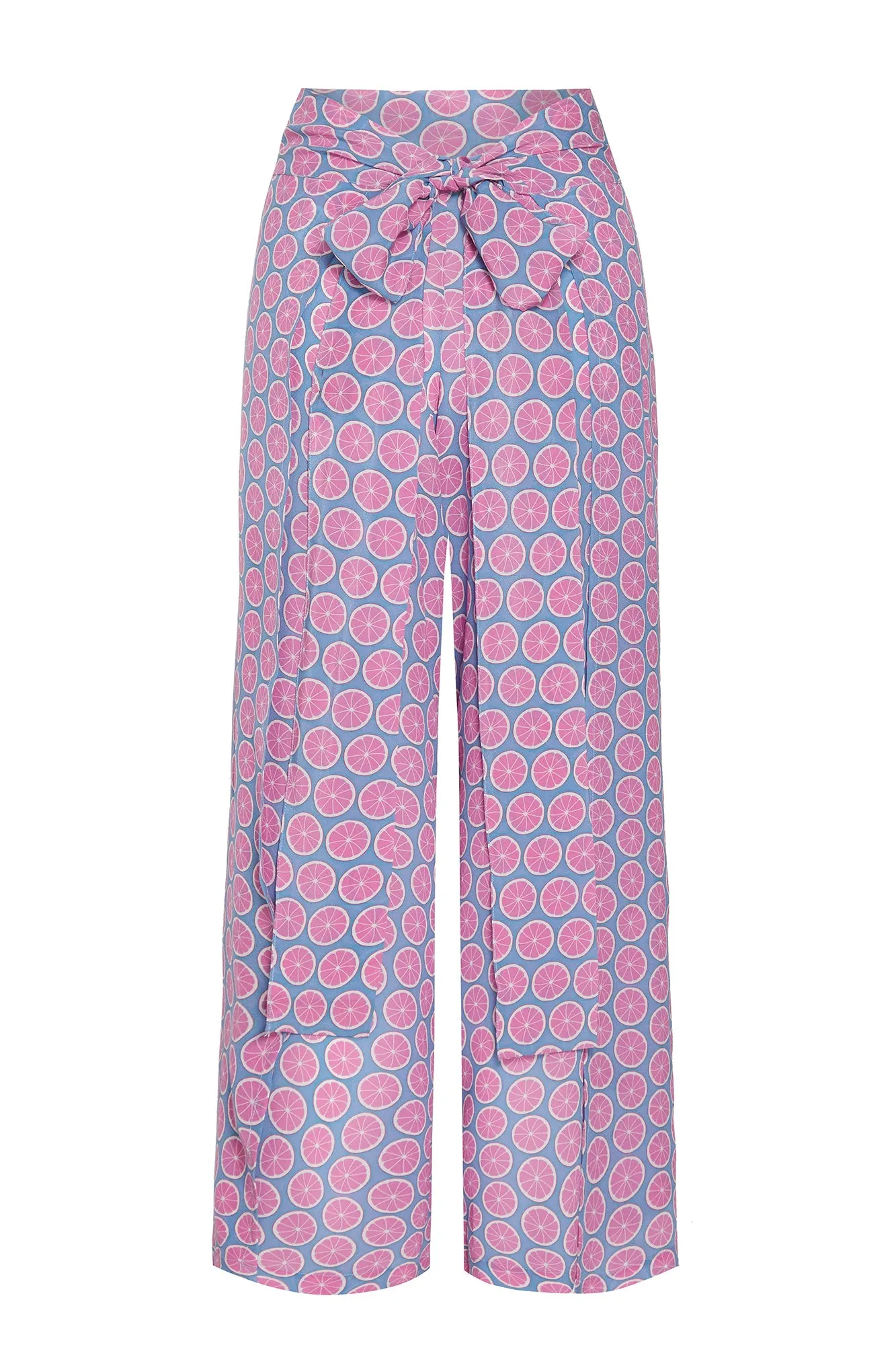 Silk Gabija Palazzo Pants: LIME SLICE - BLUE / PINK