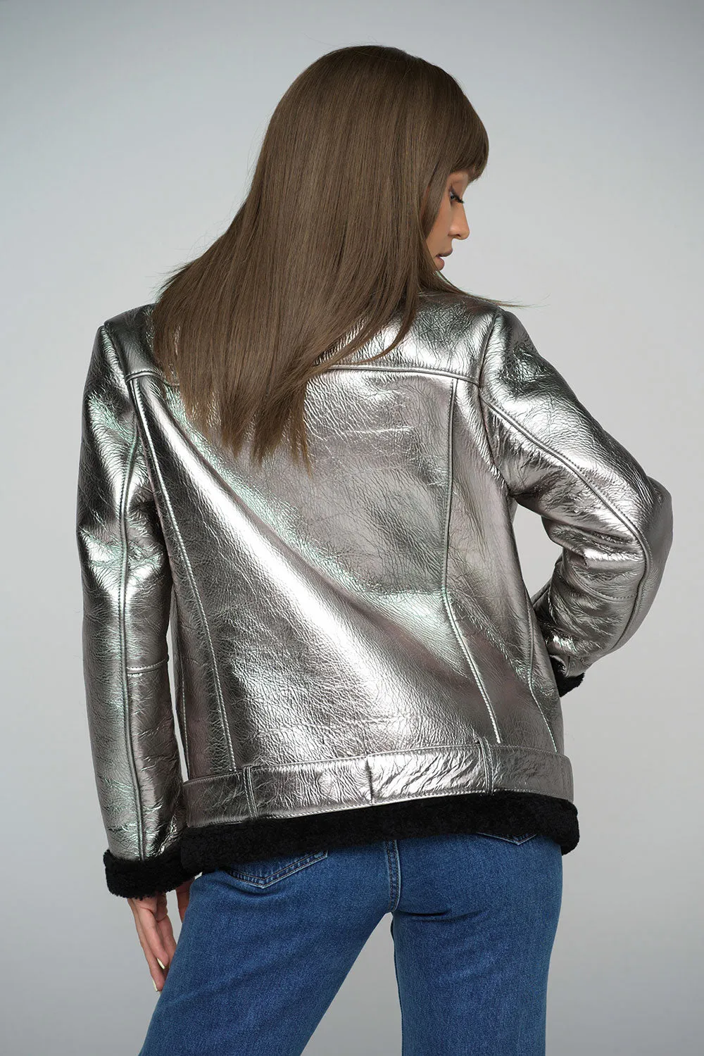 Silver Merino Shearling Leather Jacket