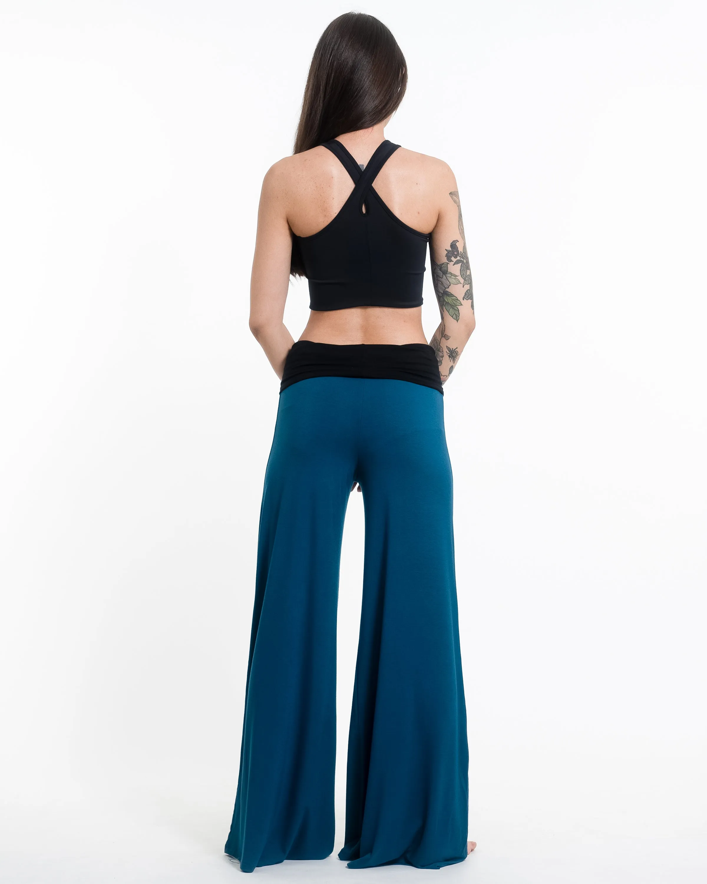 Skulls Spandex Wide Leg Palazzo Pants in Turquoise