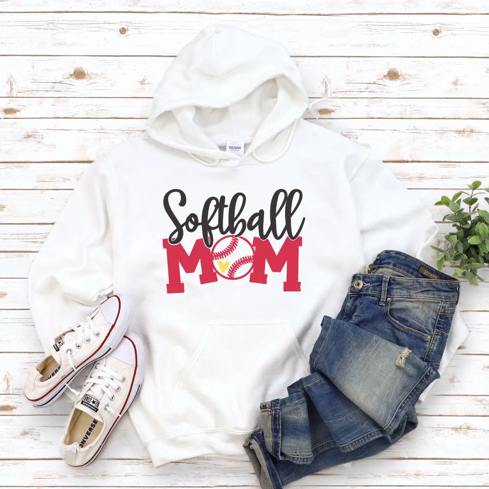 Softball Mom with Yellow Heart Hoodie