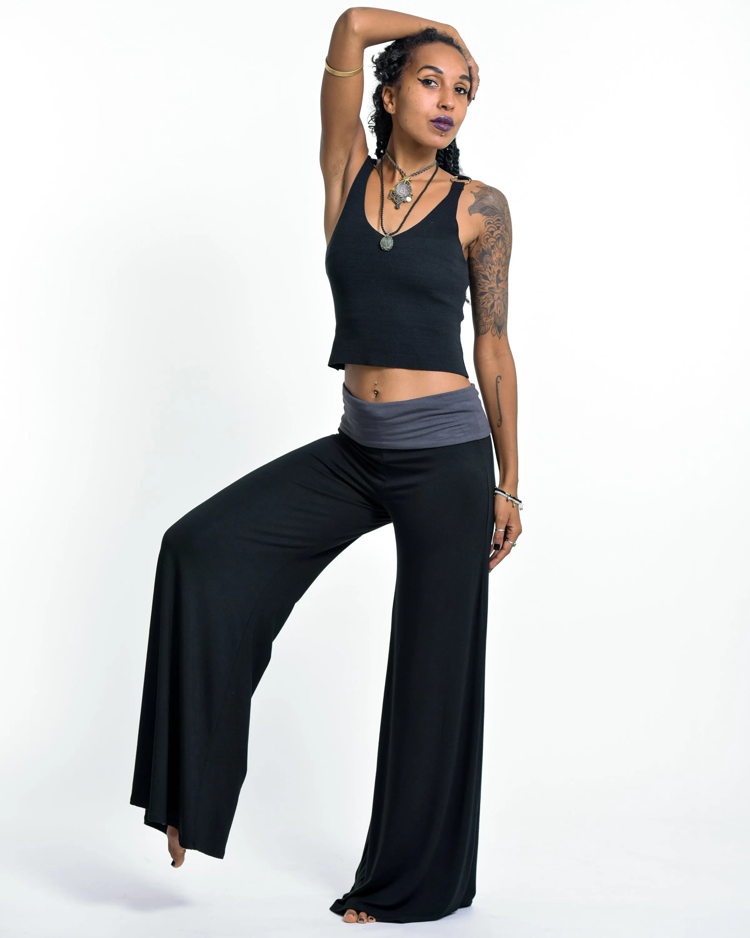 Solid Color Spandex Wide Leg Palazzo Pants in Black