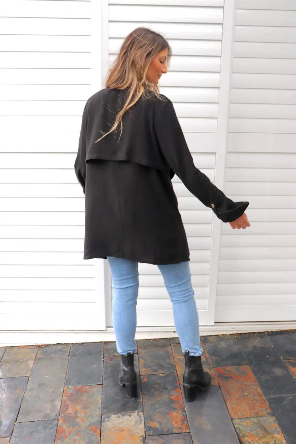 Sophia Cotton Overcoat in Black