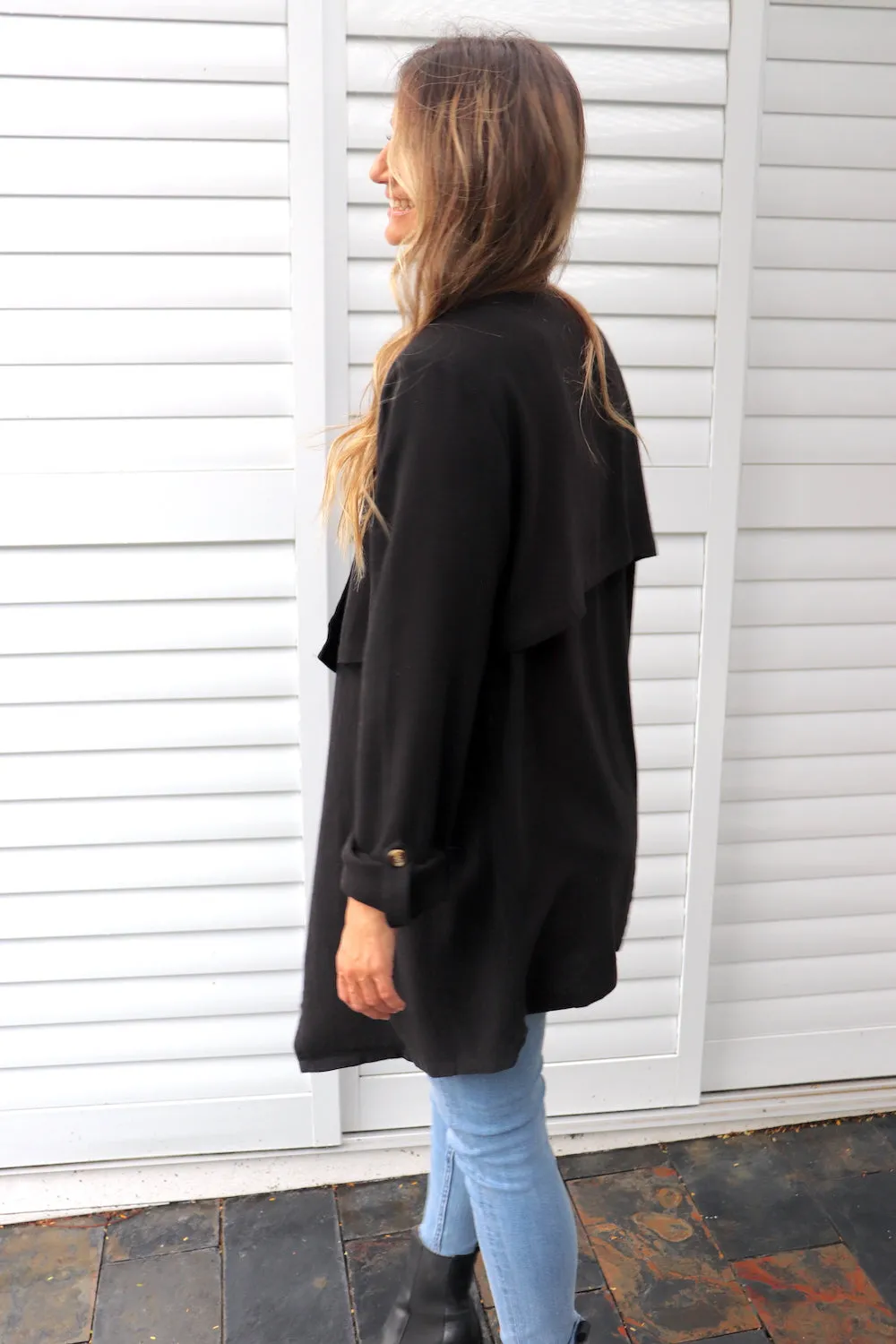 Sophia Cotton Overcoat in Black