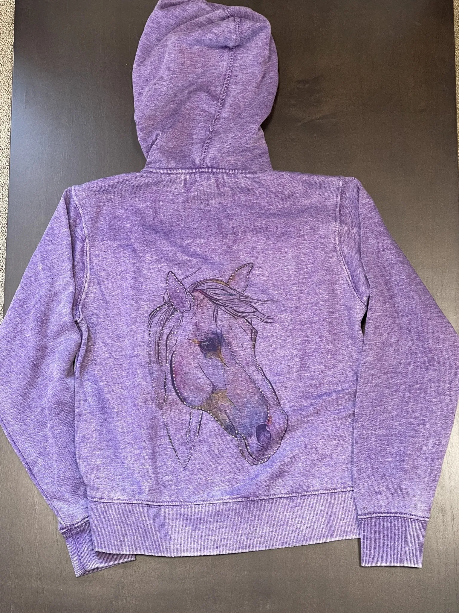 Sparkle By Stoopher Girls Purple Horse Crystalized Hoodie Jacket