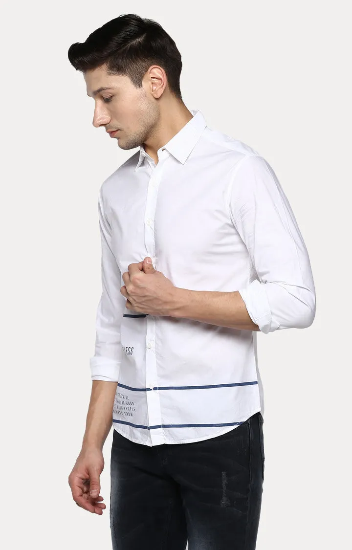 Spykar Men White Striped Slim Fit Casual Shirt