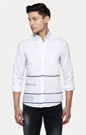 Spykar Men White Striped Slim Fit Casual Shirt