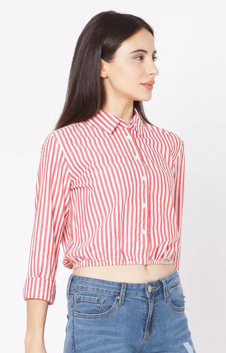 Spykar Slim Fit Red Cotton Women Shirt