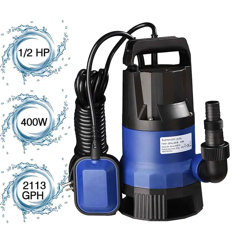 Submersible Dirty Water Pump w/ Float, 1/2HP 400W