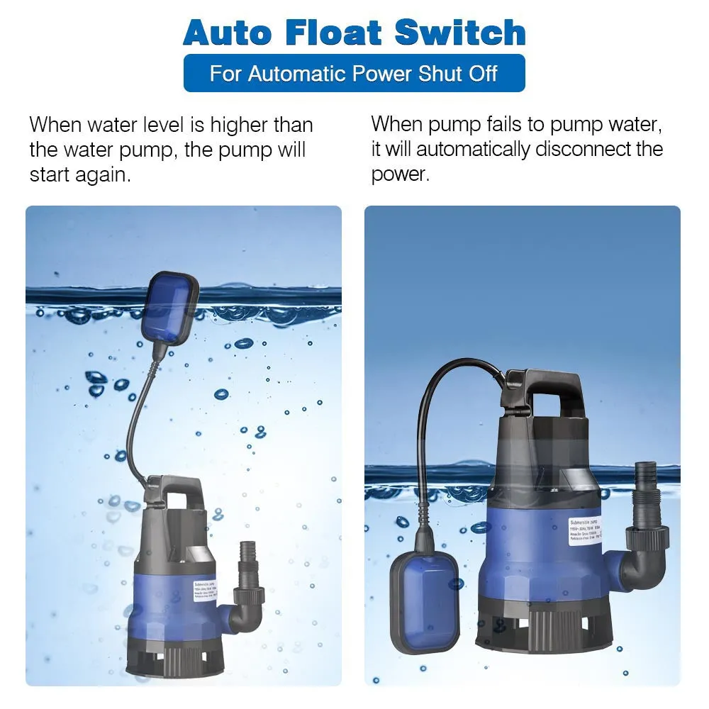 Submersible Dirty Water Pump w/ Float, 1HP 750W