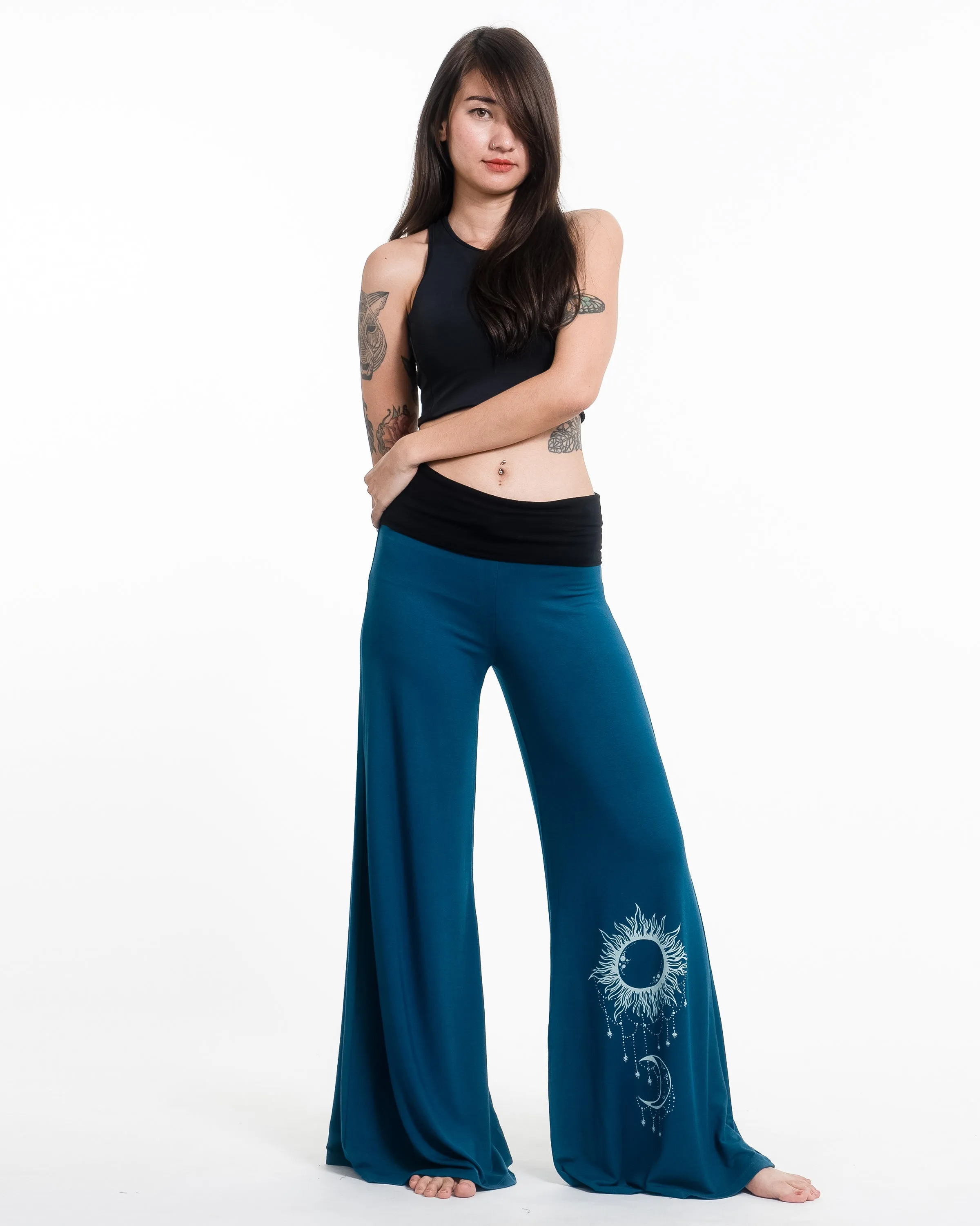 Sun Moon Spandex Wide Leg Palazzo Pants in Turquoise