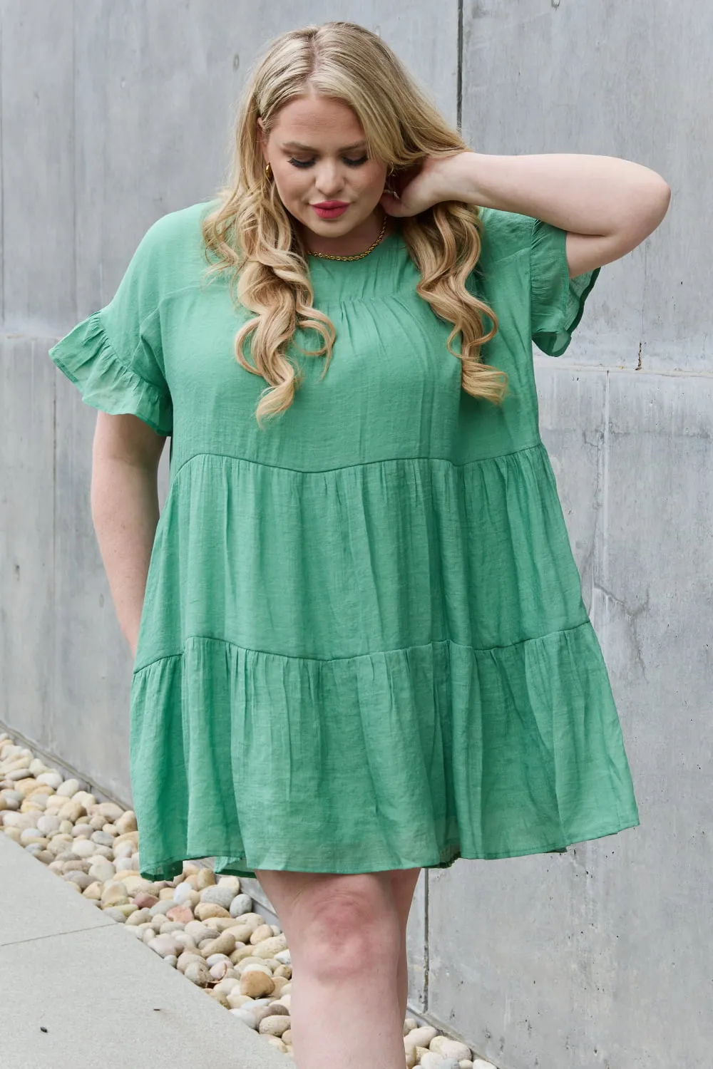 Sweet As Can Be Textured Woven Babydoll Dress