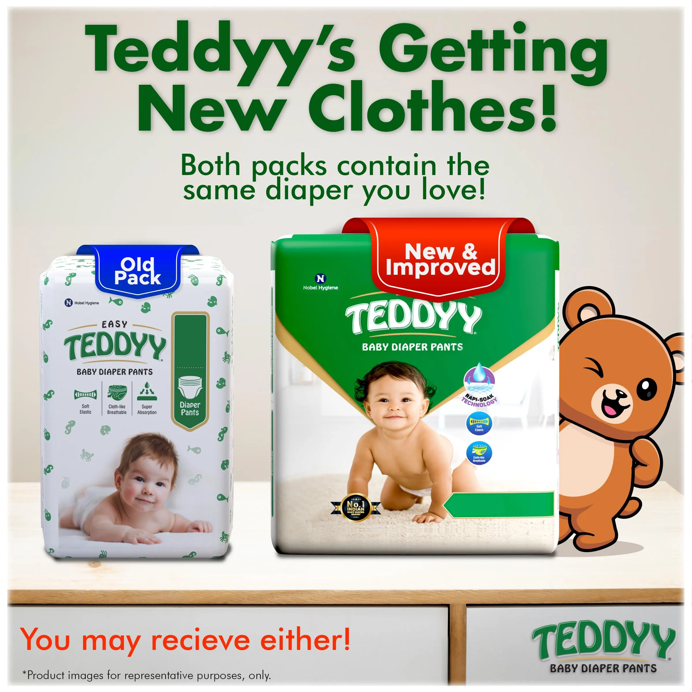 TEDDYY Baby Easy Extra Large Diaper Pants 108 Count (Pack of 2)