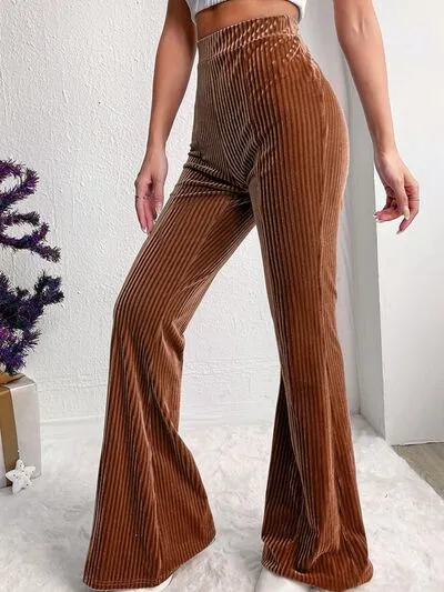 TEEK - Camel Ribbed High Waist Bootcut Pants