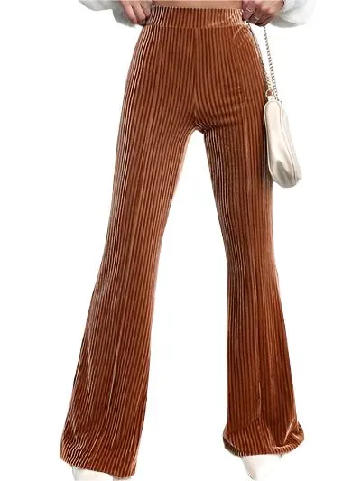 TEEK - Camel Ribbed High Waist Bootcut Pants