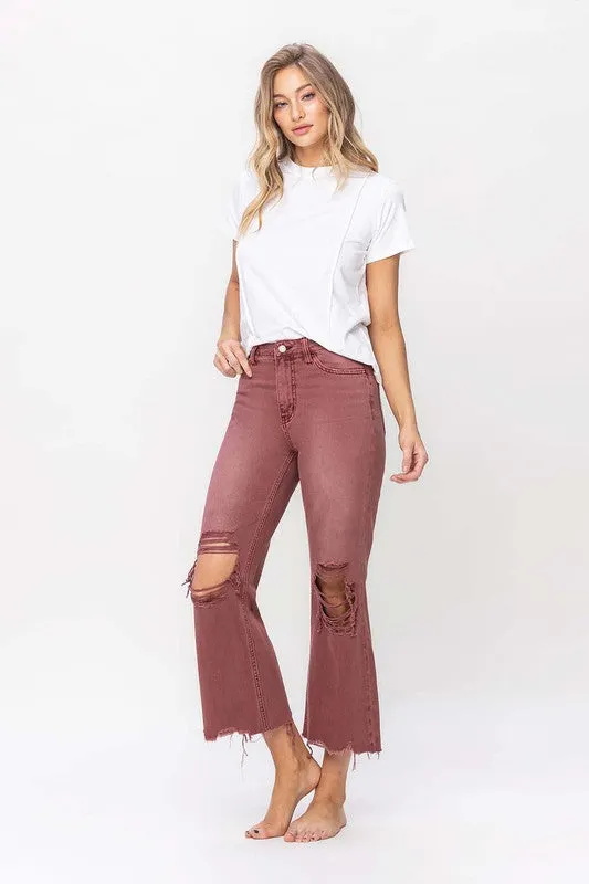 TEEK - Russet Brown Vintage High Rise Crop Flare Jeans