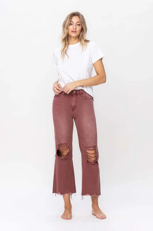 TEEK - Russet Brown Vintage High Rise Crop Flare Jeans