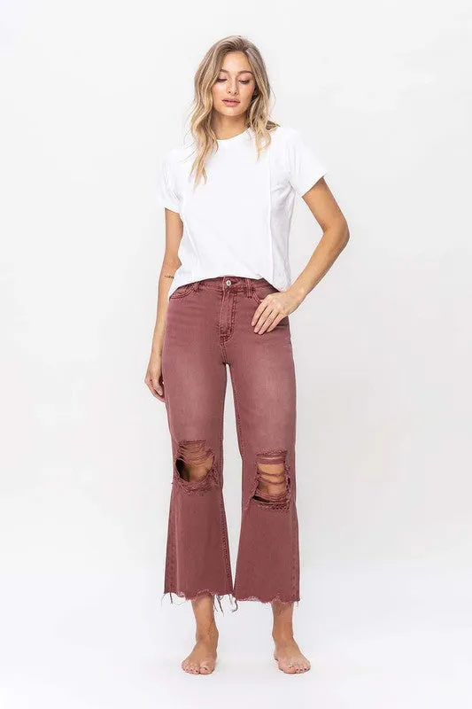 TEEK - Russet Brown Vintage High Rise Crop Flare Jeans