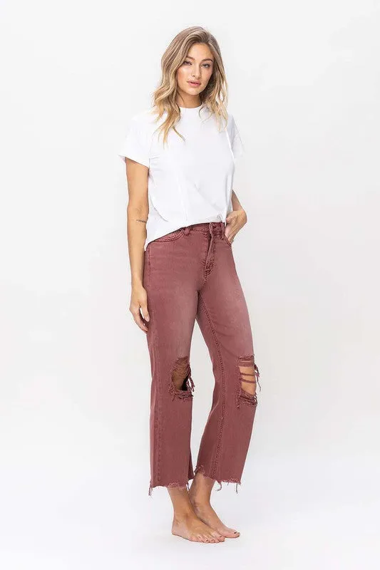 TEEK - Russet Brown Vintage High Rise Crop Flare Jeans