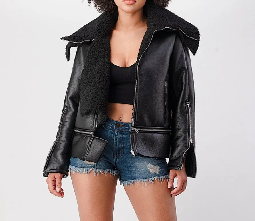 The Zipline Leather Jacket-Black