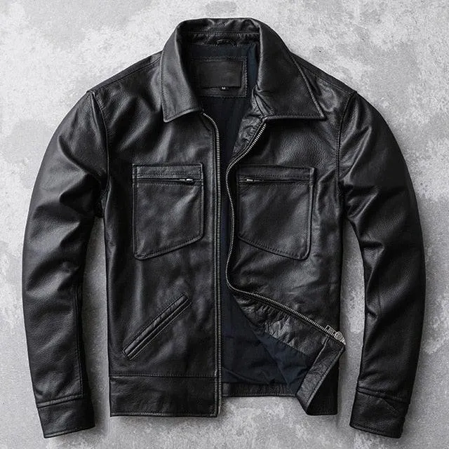 Theon Genuine Leather Jacket Men Black Motorcycle