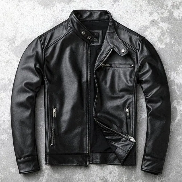 Theon Genuine Leather Jacket Men Black Motorcycle