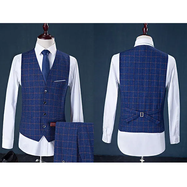 Three Pieces British Style Slim Blazers for  Plaids Gentleman Wedding Formal