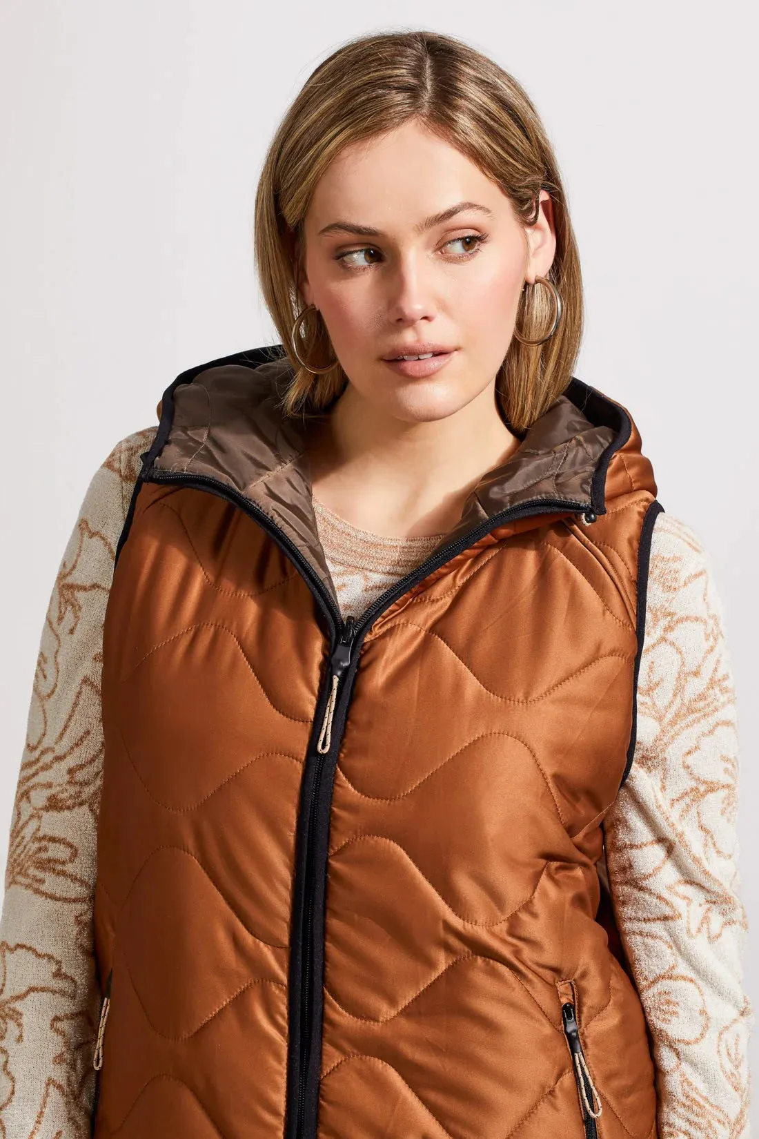 Tribal | Hooded Reversible Puffer Vest with Hi-Lo Hem | Women's