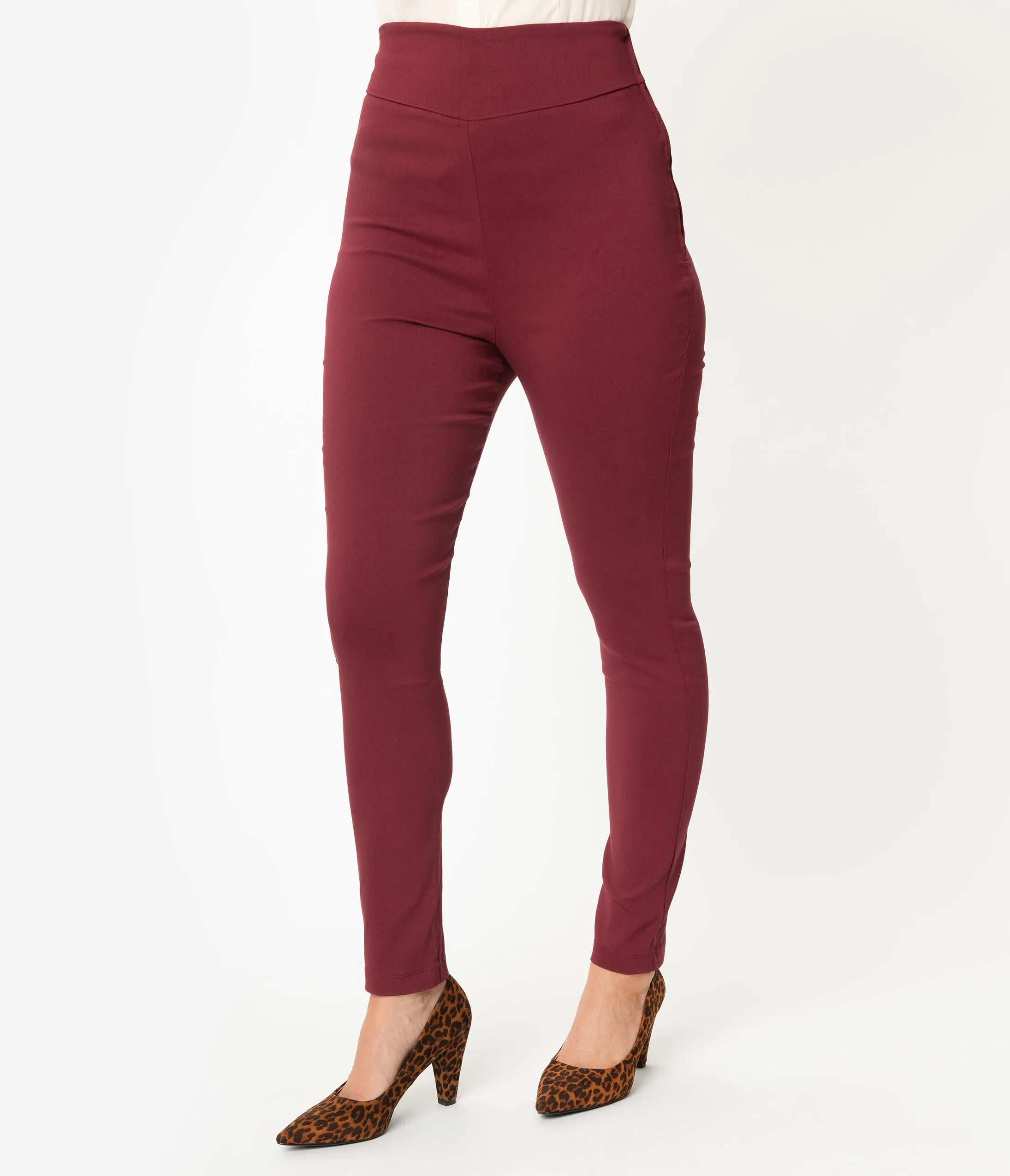 Unique Vintage Burgundy High Waist Rizzo Cigarette Pants