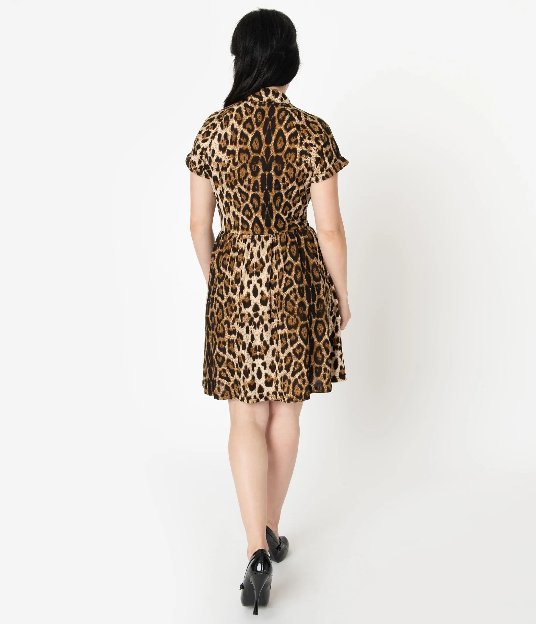 Unique Vintage Leopard Print Short Sleeve Fit & Flare Dress