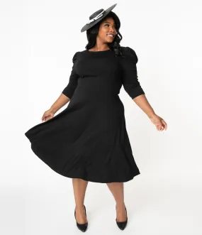 Unique Vintage Plus Size Black Garber Fit & Flare Dress