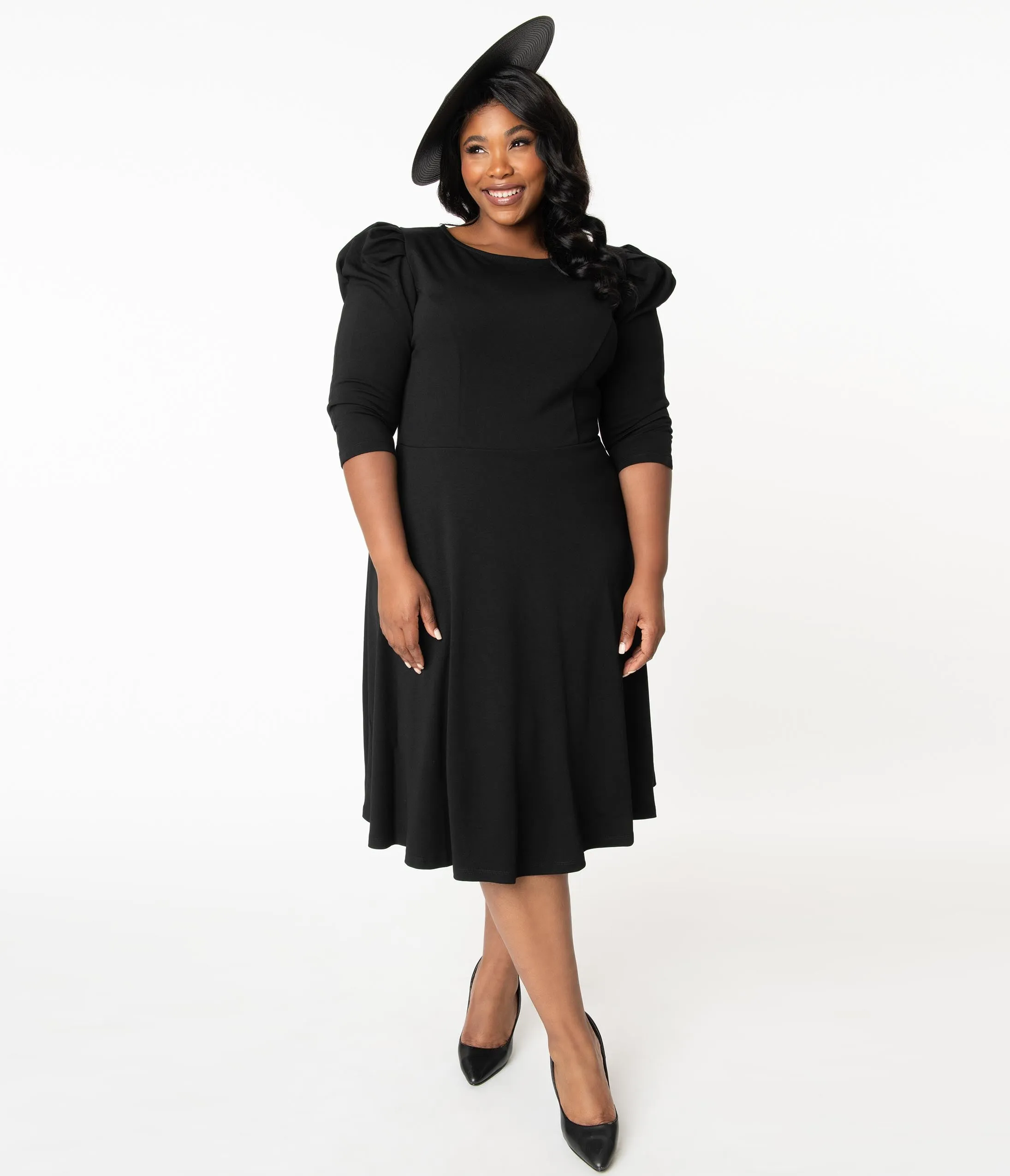 Unique Vintage Plus Size Black Garber Fit & Flare Dress