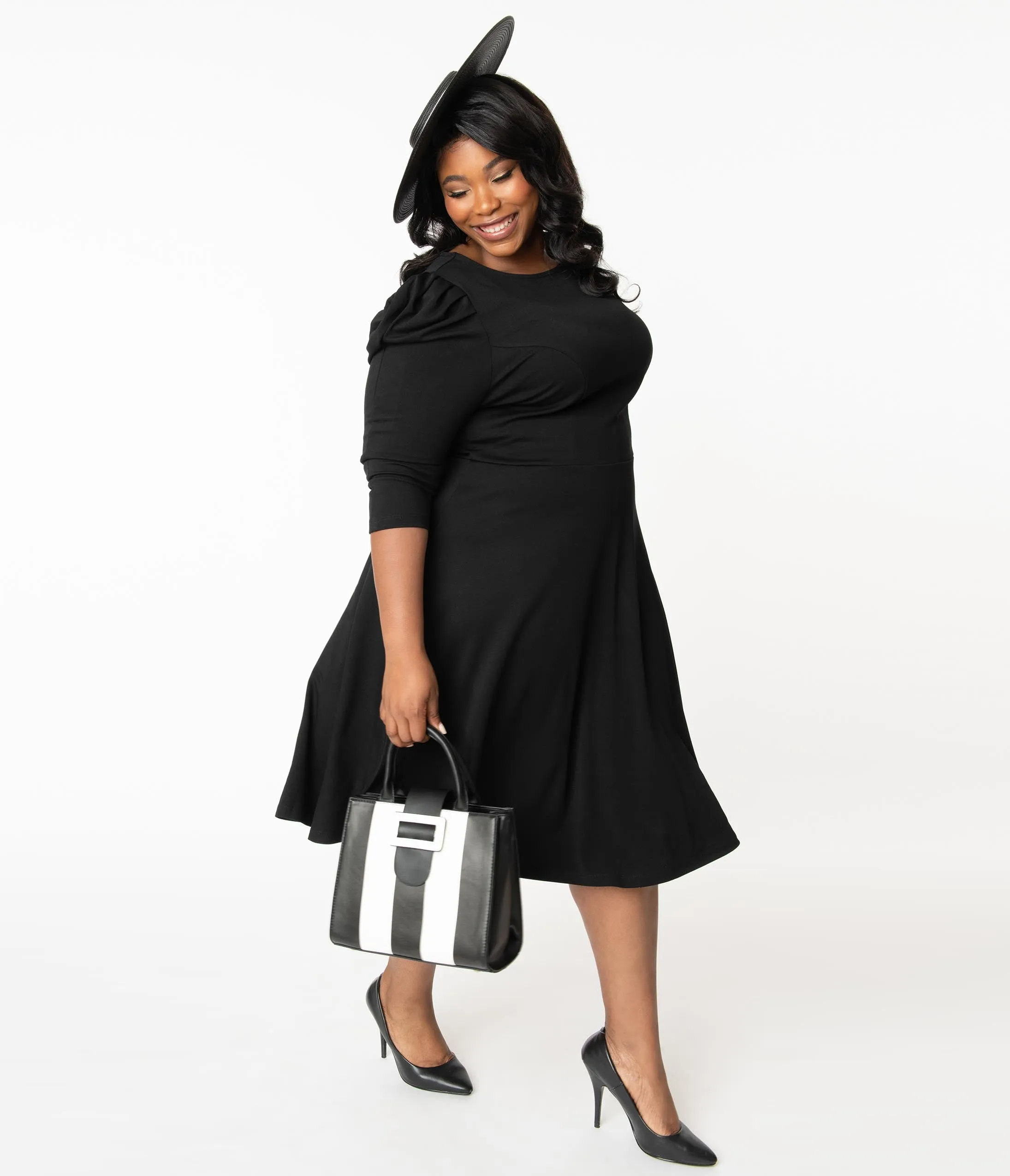 Unique Vintage Plus Size Black Garber Fit & Flare Dress