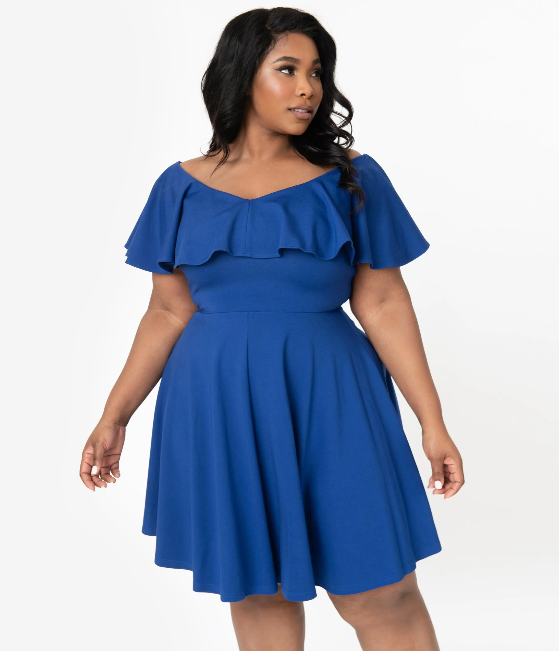 Unique Vintage Plus Size Royal Blue Gidget Fit & Flare Dress