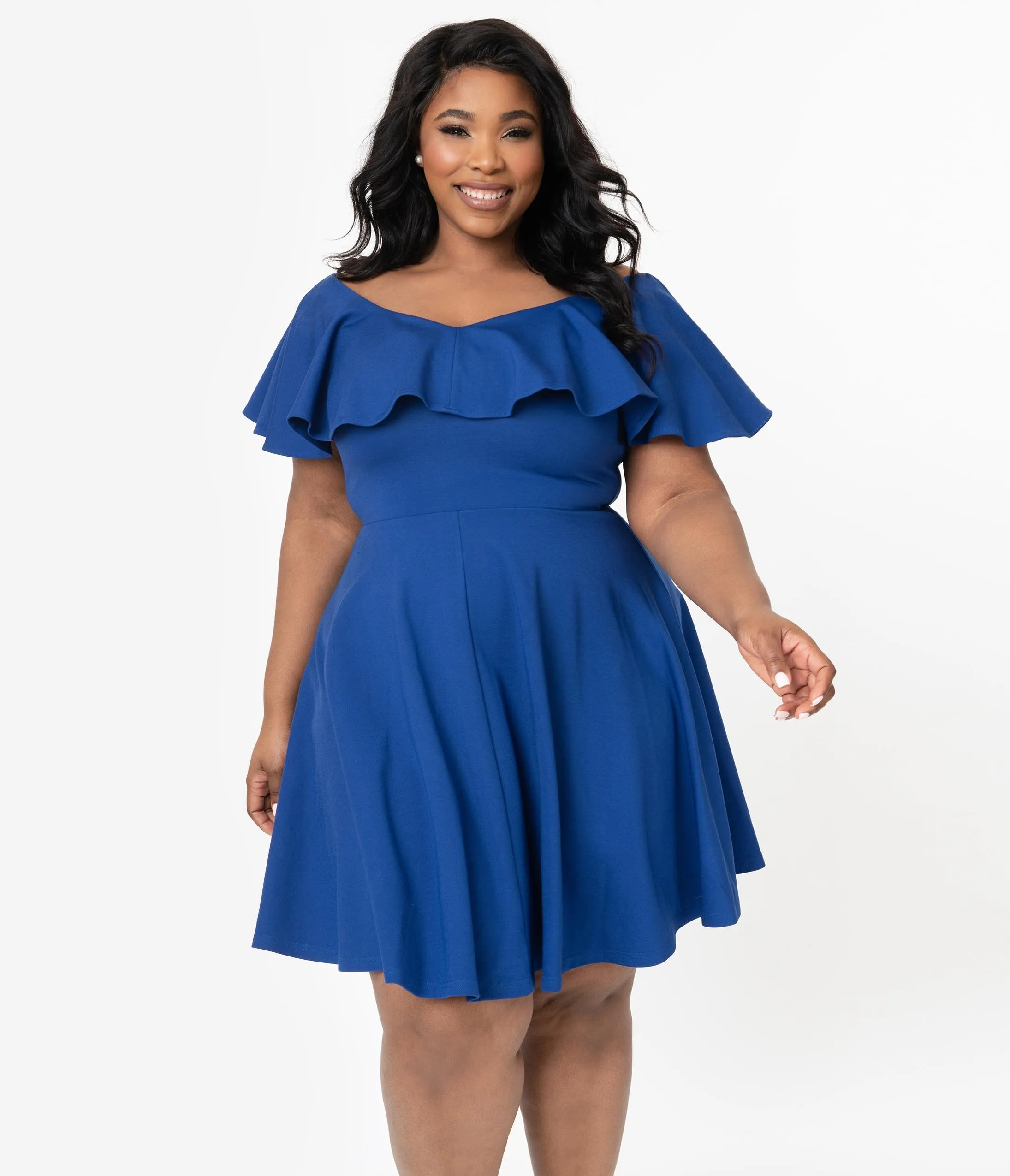 Unique Vintage Plus Size Royal Blue Gidget Fit & Flare Dress