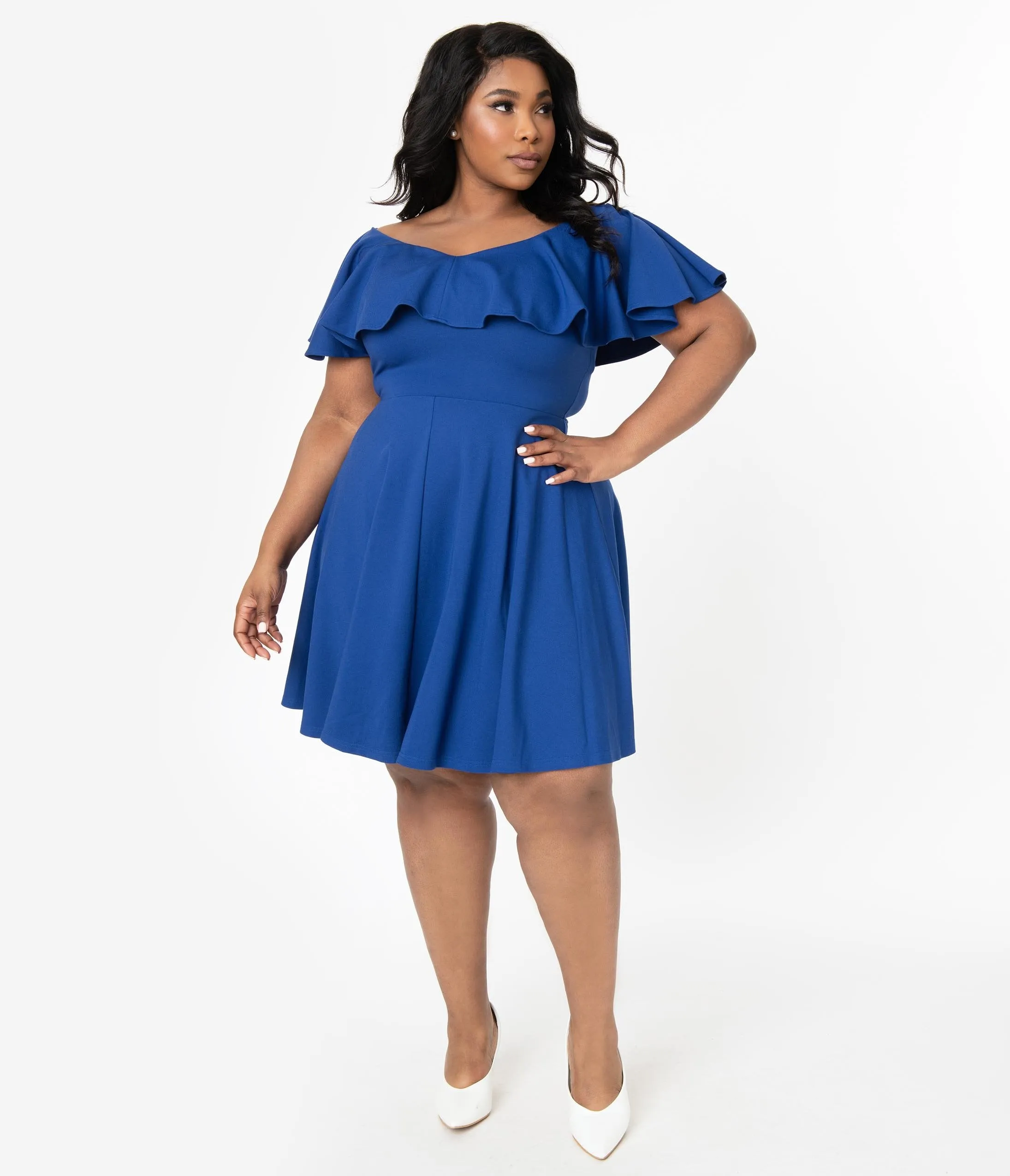 Unique Vintage Plus Size Royal Blue Gidget Fit & Flare Dress