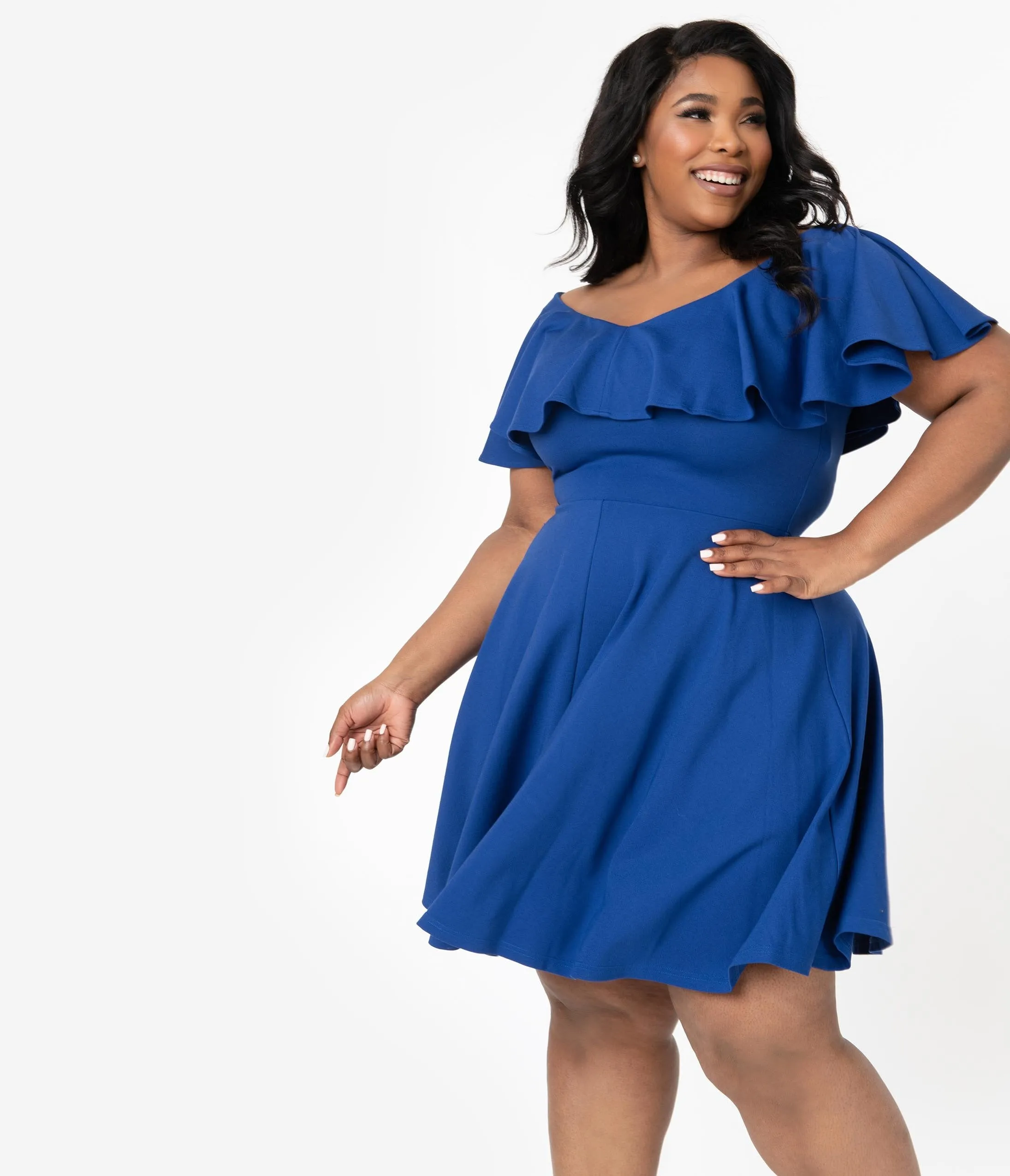 Unique Vintage Plus Size Royal Blue Gidget Fit & Flare Dress