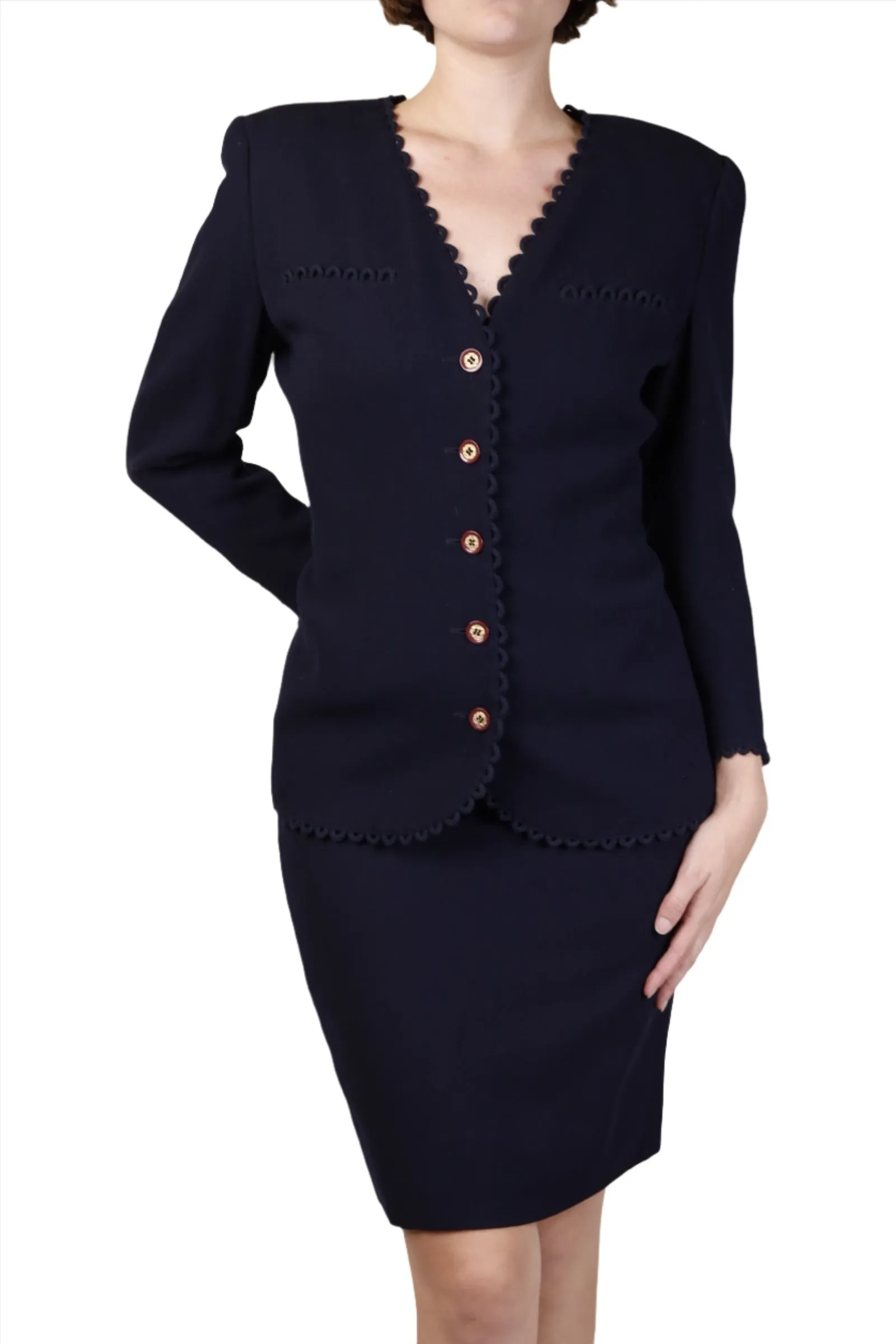 Valentino, Navy Blue Blazer Skirt Suit 1990s