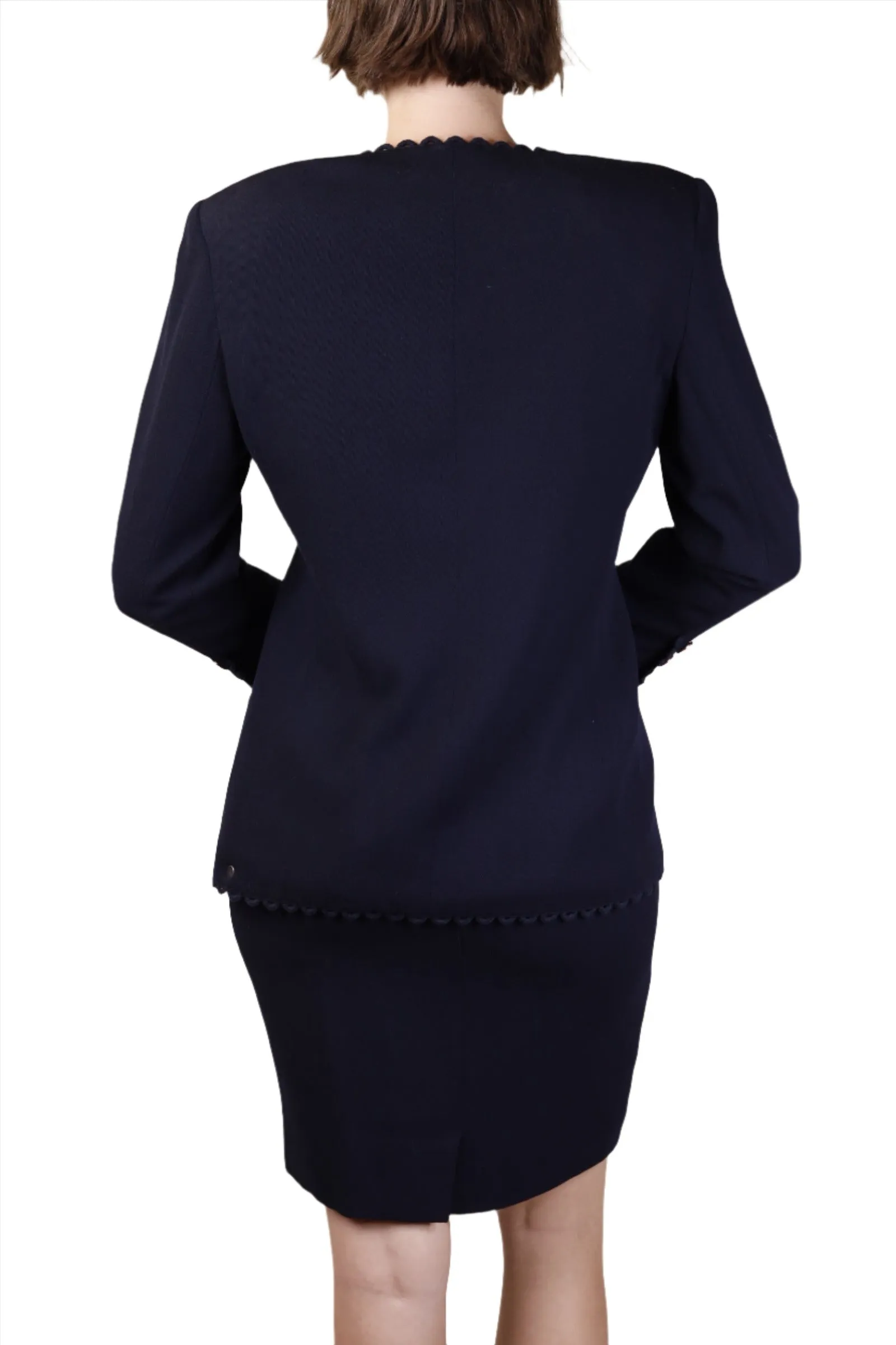 Valentino, Navy Blue Blazer Skirt Suit 1990s