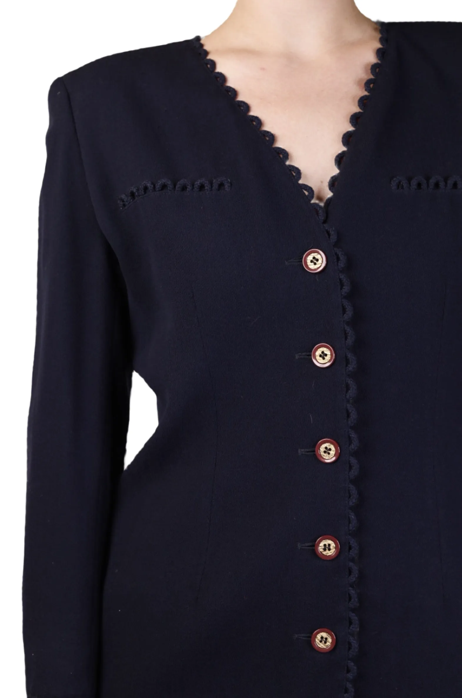 Valentino, Navy Blue Blazer Skirt Suit 1990s