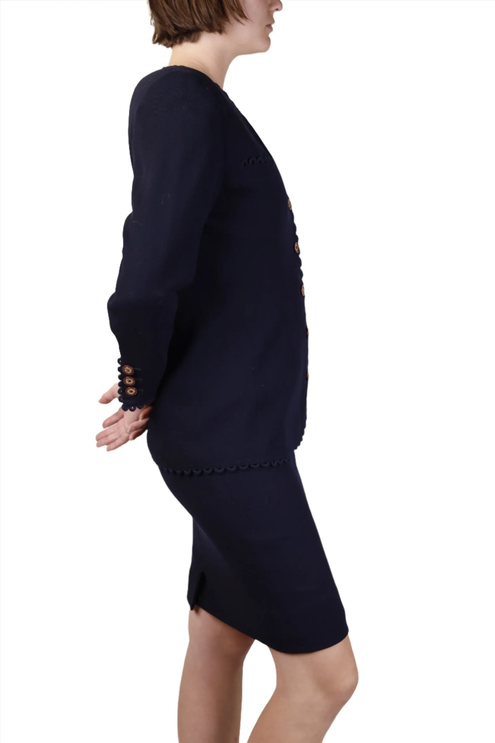 Valentino, Navy Blue Blazer Skirt Suit 1990s