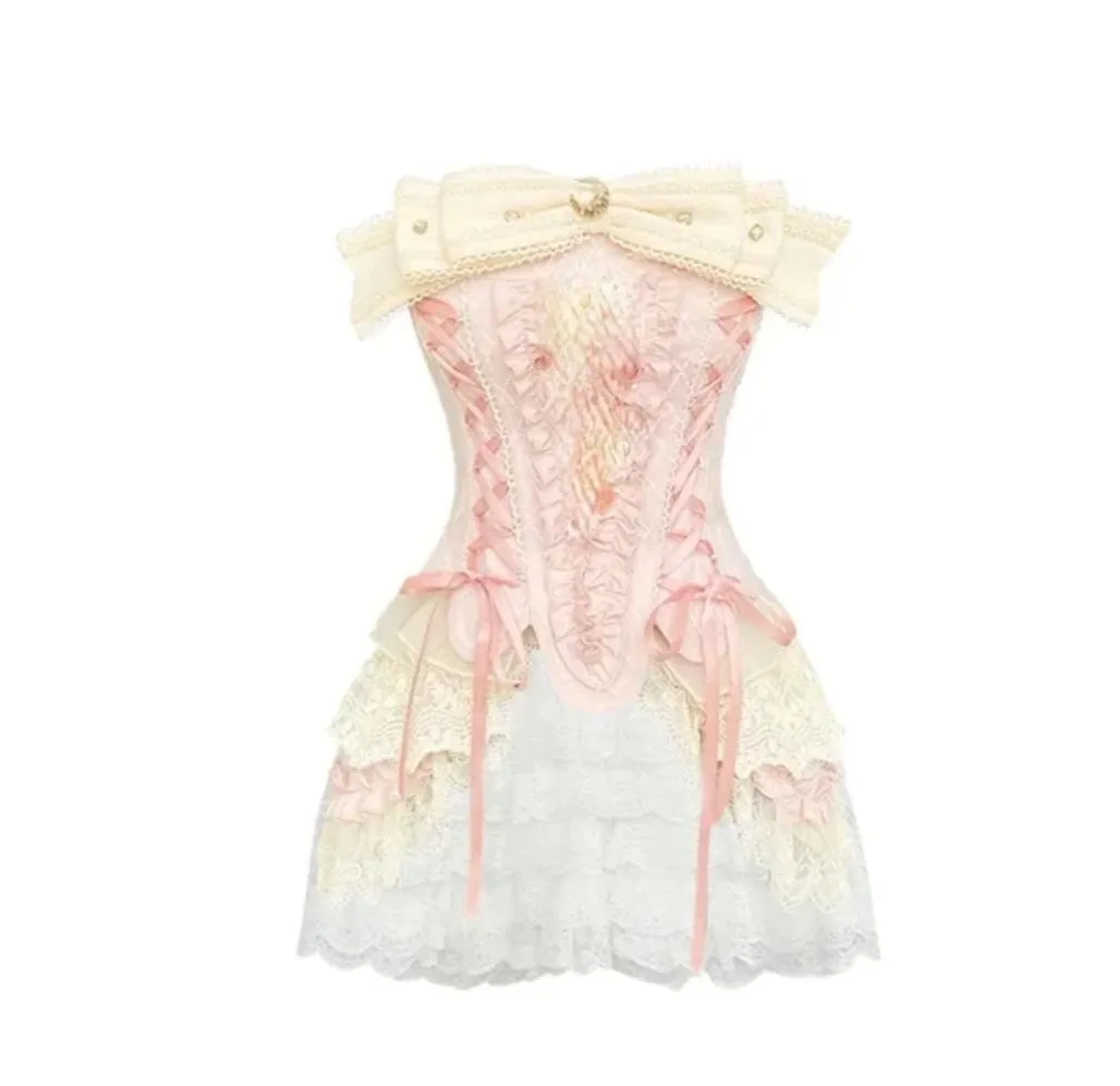 Victorian Ruffles & Lace Corset Skirt Set