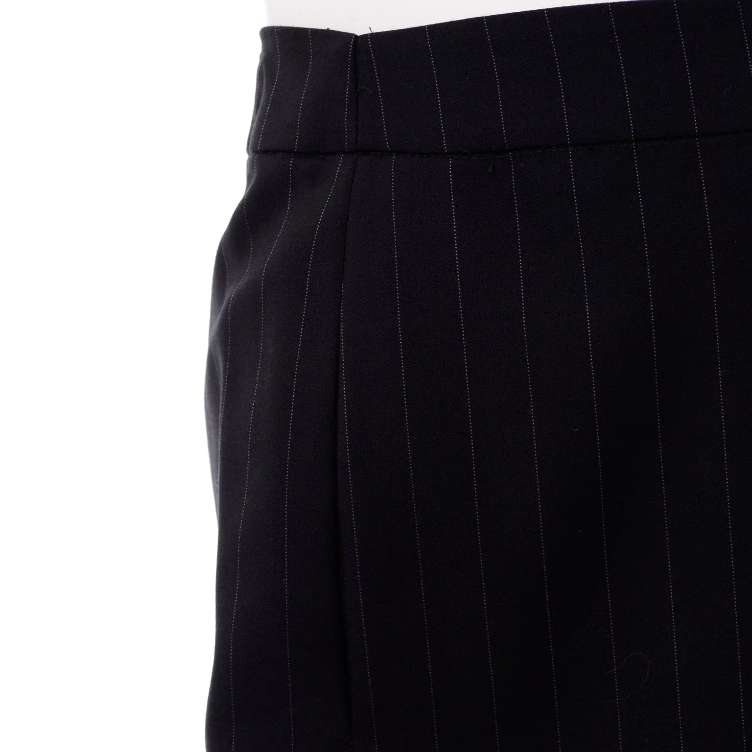 Vintage 1990s Yves Saint Laurent Navy Wool Pinstripe Pencil Skirt