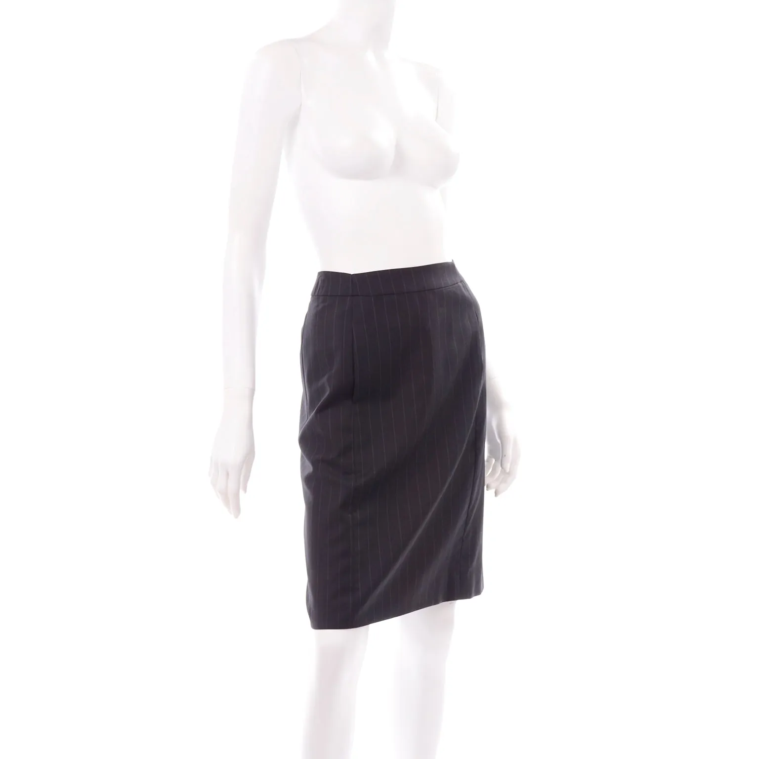 Vintage 1990s Yves Saint Laurent Navy Wool Pinstripe Pencil Skirt