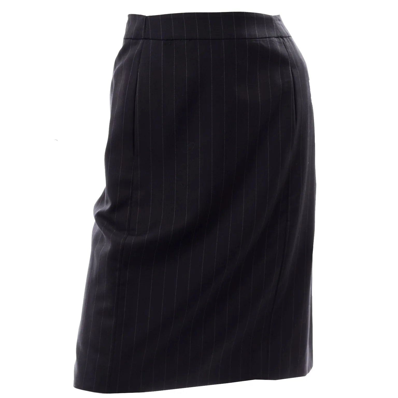 Vintage 1990s Yves Saint Laurent Navy Wool Pinstripe Pencil Skirt