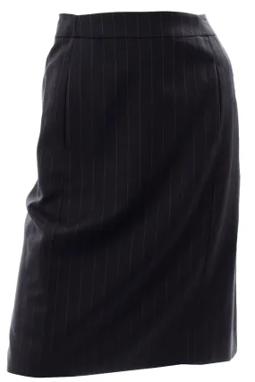 Vintage 1990s Yves Saint Laurent Navy Wool Pinstripe Pencil Skirt